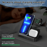 מטען האלחוטי 3 ב1, 3 In 1 Wireless Charger Stand Pad For iPhone 15 14 13 Samsung S22 S21 Galaxy Watch 5 4 3 Active Buds Fast Charging Dock Station